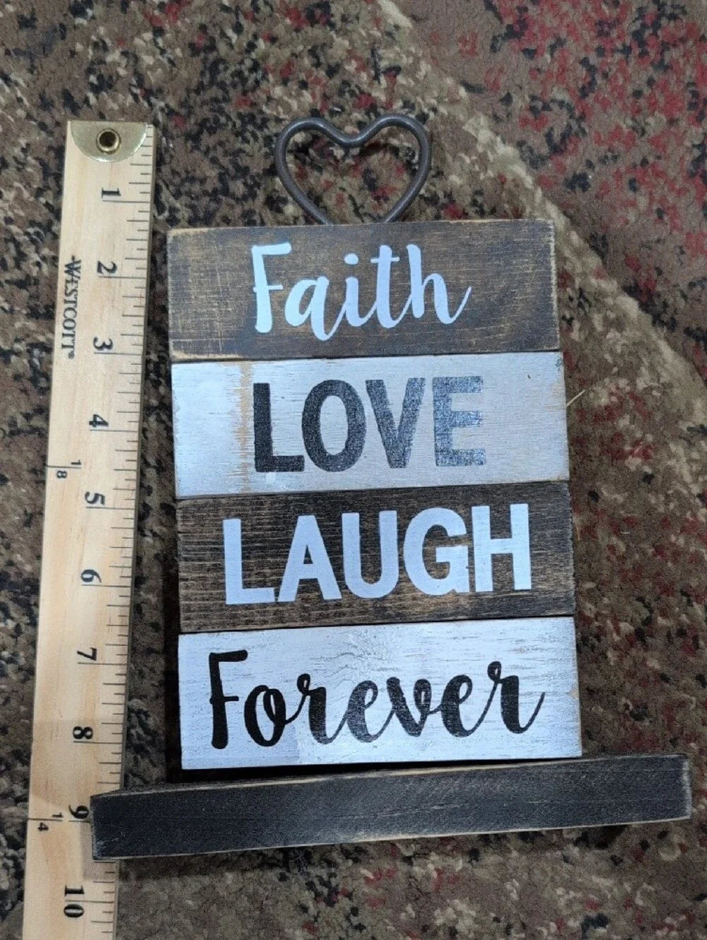 Live Family Friends Be Happy Wooden Shelf Sitter- Brown & White..Wood/Metal